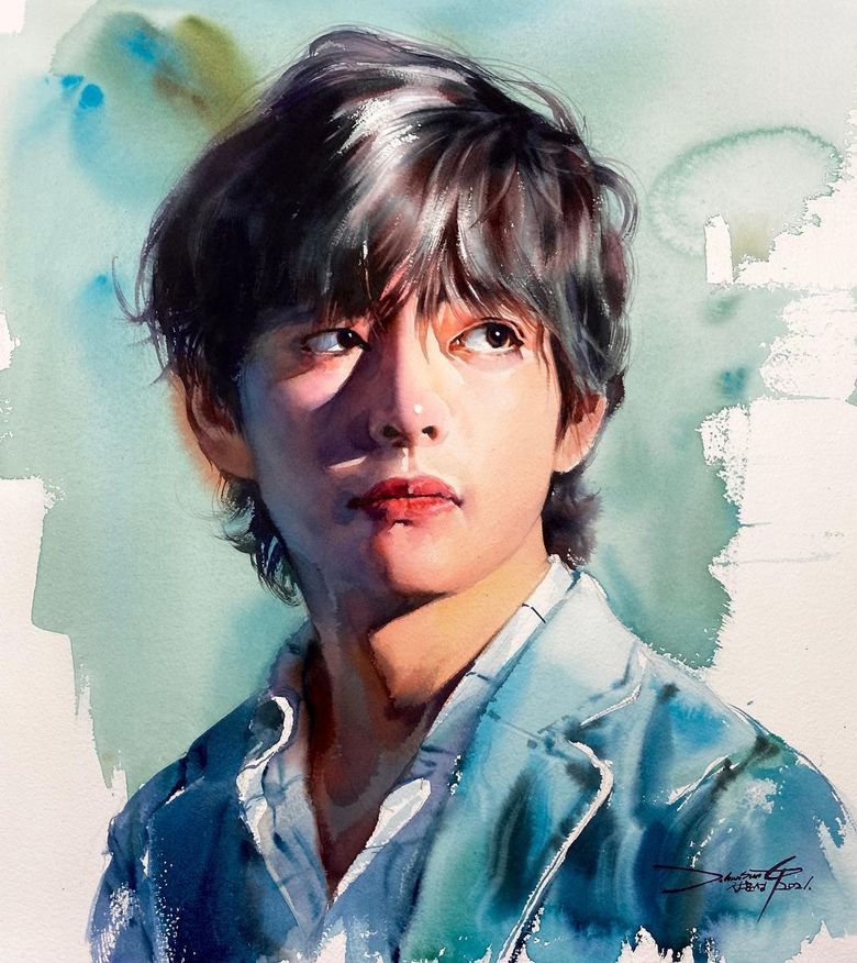 Artist Captures The Beauty Of BTS's V Through Watercolor Paintings ...