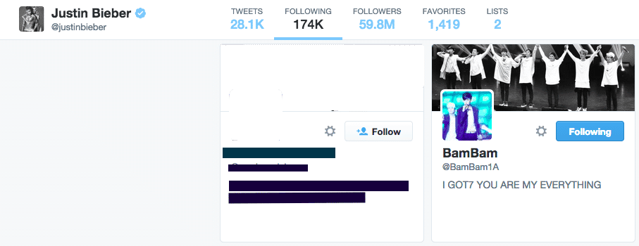 Bieber is currently still following Bambam