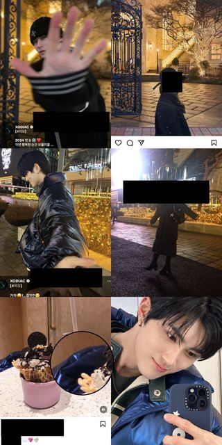 Side-by-side photos showing Leo's uploads and alleged lovestagrams posted by another account assumed to be his girlfriend 