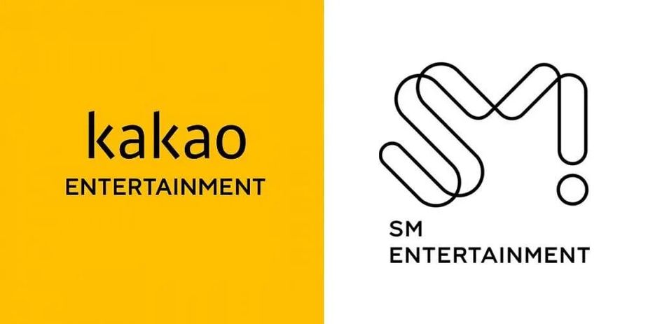 Kakao Entertainment (left) and SM Entertainment (right) logos 