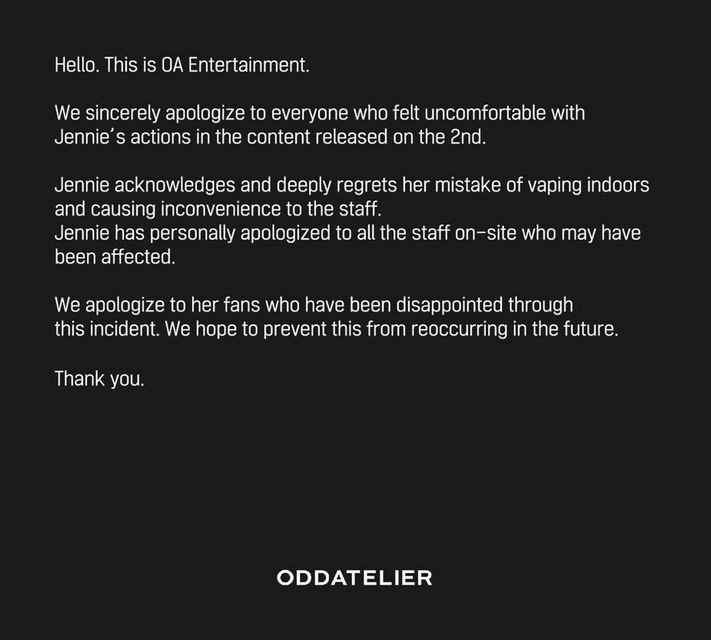 jennie apology