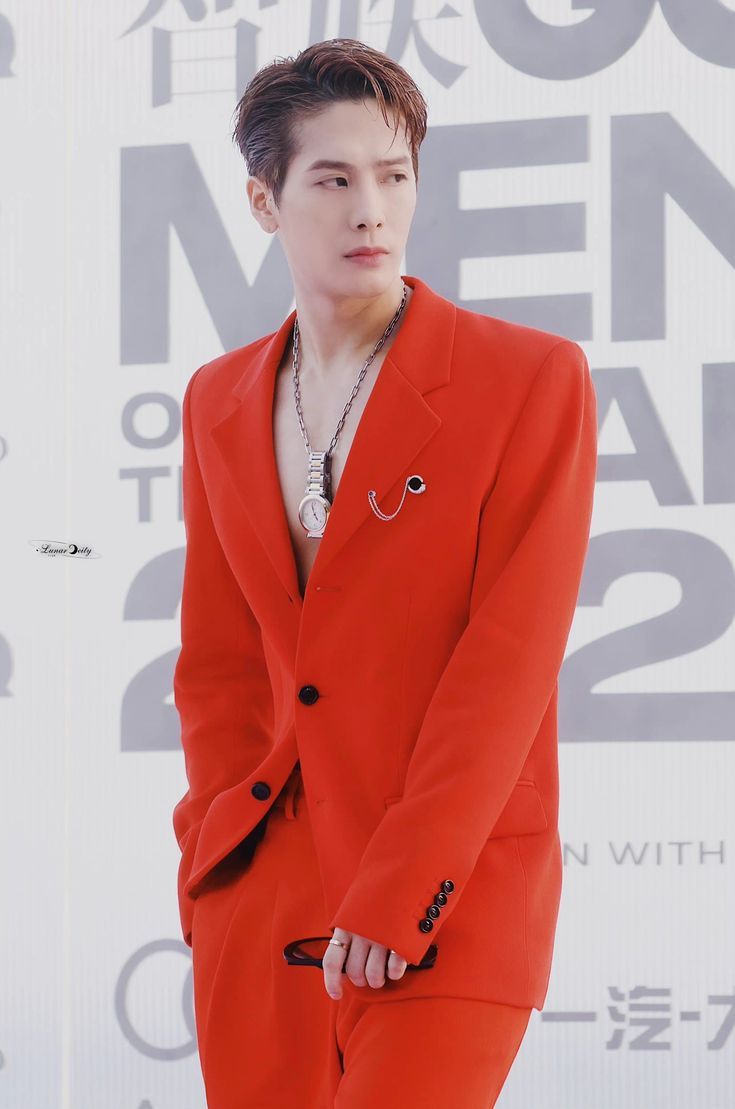 Jackson Wang in red suit 