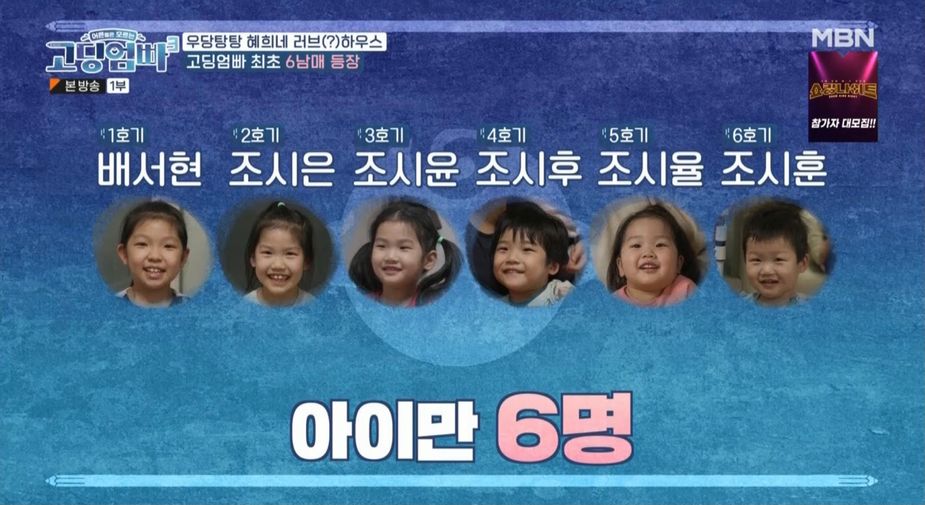 Jeon Hye Hee and her husband Cho Yong Seok's first six kids 