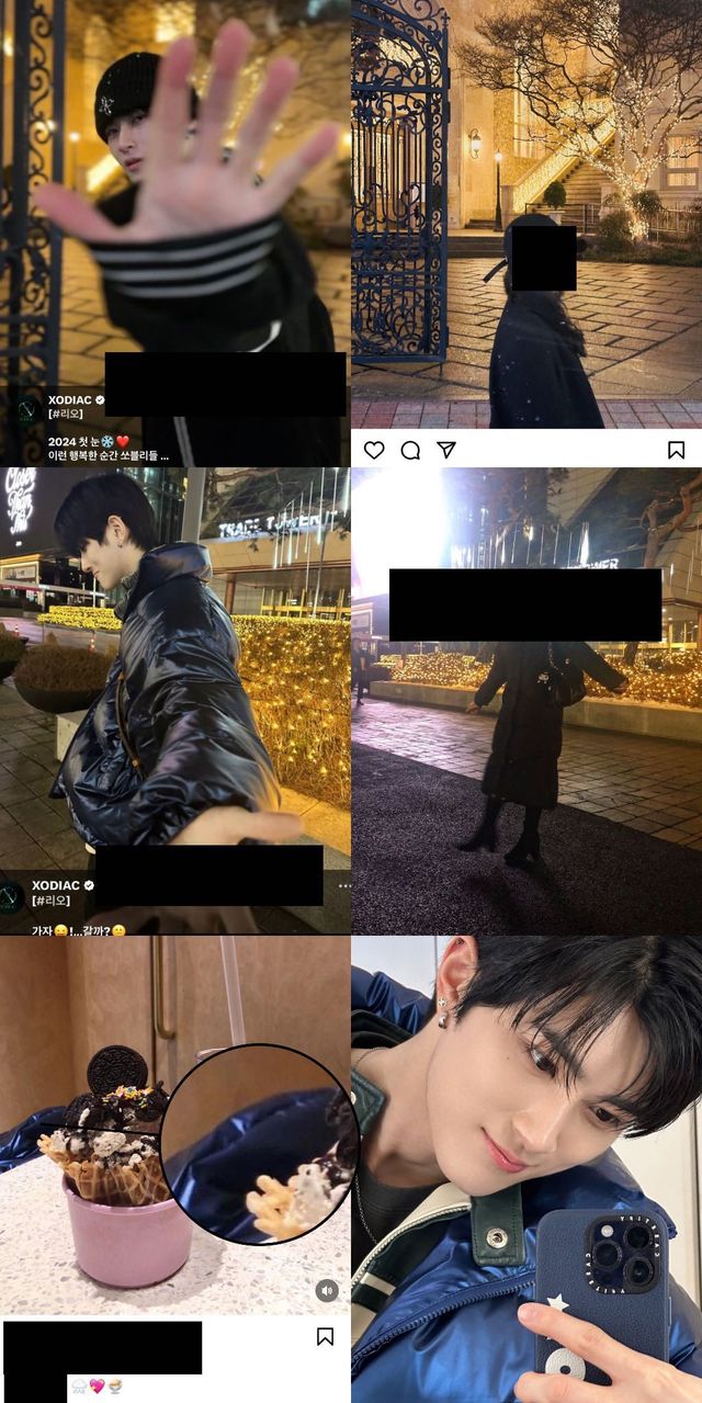 Side-by-side photos showing Leo's uploads and alleged lovestagrams posted by another account assumed to be his girlfriend