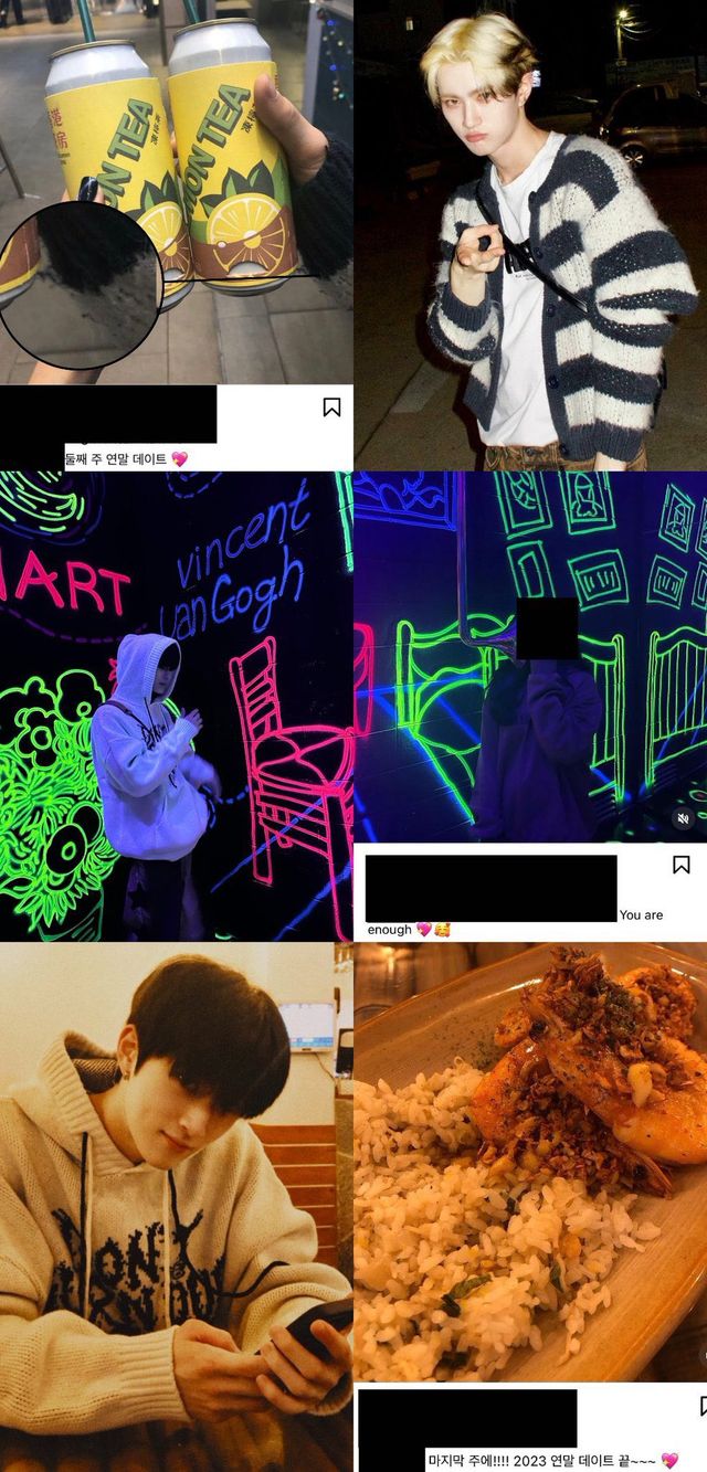 Side-by-side photos showing Leo's uploads and alleged lovestagrams posted by another account assumed to be his girlfriend